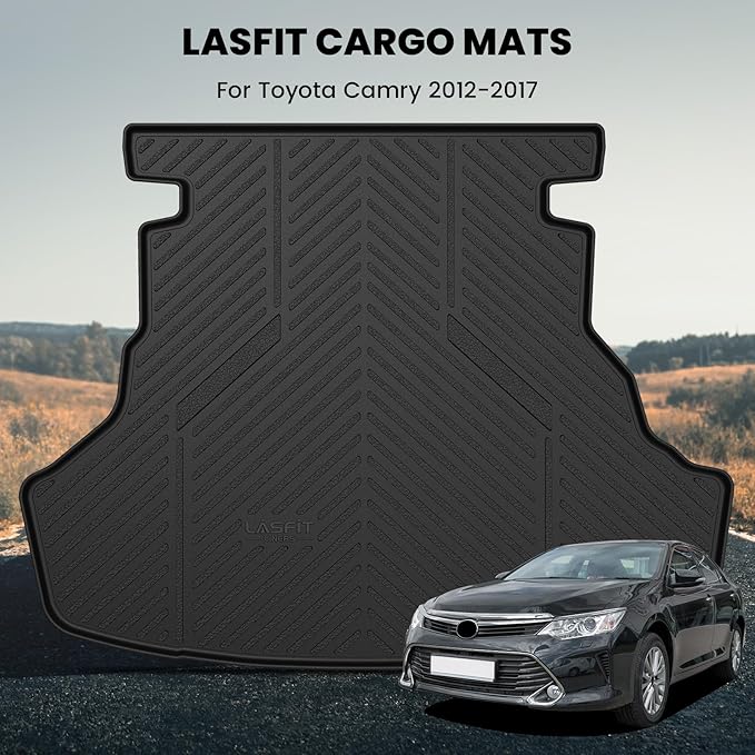 LASFIT Trunk Mat for Toyota Camry 2017 2016 2015(Not Fit Hybrid), Custom Fit TPE All Weather Cargo Mat for Camry 2015-2017 Trunk Liner Rear Cargo Liner, Black
