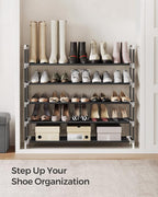 SONGMICS 5-Tier Shoe Rack, Shoe Storage for Hallway Closet, Slim and Space-Saving, Metal Frame, Non-Woven Fabric Shelves, Bla