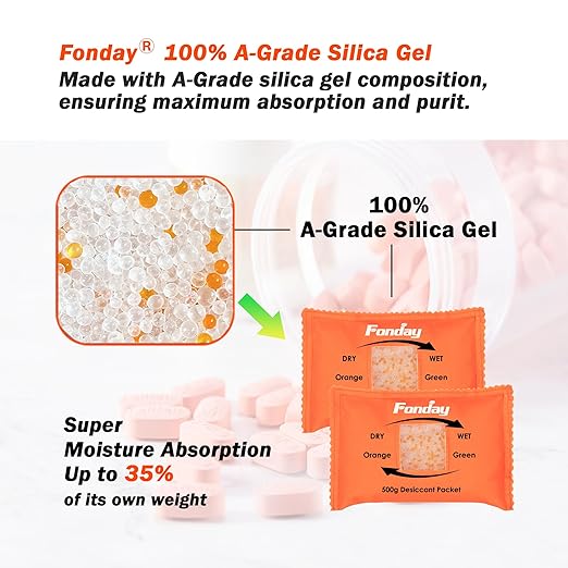 500g x 2 packs Fonday Rechargeable Silica Gel Car Dehumidifier Fast Reactivate Desiccant Bags, Large for Gun Safe Closet