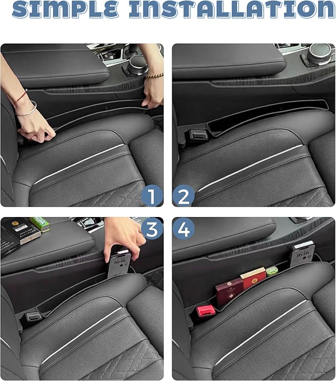 2PCS Car Seat Gap Filler,Car Accessories Car Organizer,Cars Seat Gap Filler Organizer with 2 Storage Areas,Used for Phone,Wallets,Keys,Eyeglasses,Fit for Most Cars,Trucks,SUVs (Beige)