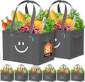 WISELIFE Reusable Grocery Bags 8 Pack - Collapsible Tote Shopping Bags with Sturdy Handles & Bottom to Stands Upright, Grey