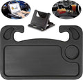 Car Steering Wheel Tray Table Food Eating Hook On Steering Wheel Desk Laptop Holder with Cell Phone Stand Car Table Laptop Tray for Eating Tablet iPad and Notebook Black