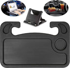 Car Steering Wheel Tray Table Food Eating Hook On Steering Wheel Desk Laptop Holder with Cell Phone Stand Car Table Laptop Tray for Eating Tablet iPad and Notebook Black
