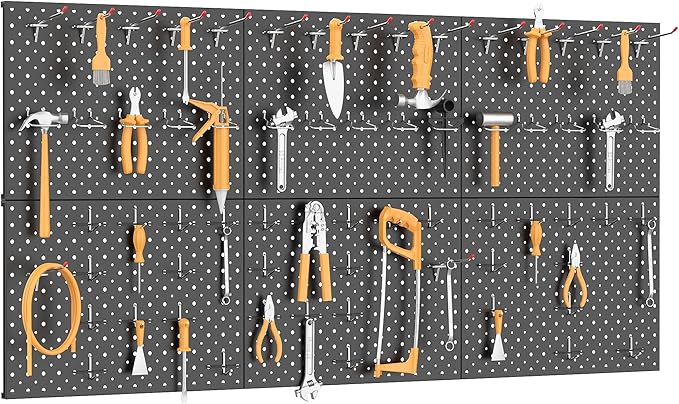TORACK 6 PCS 12x16 in Metal Boards for Garage, Workbench, Tool Organizer Pegboard with 1/8" & 1/4" Holes, Modular Wall-Mounte