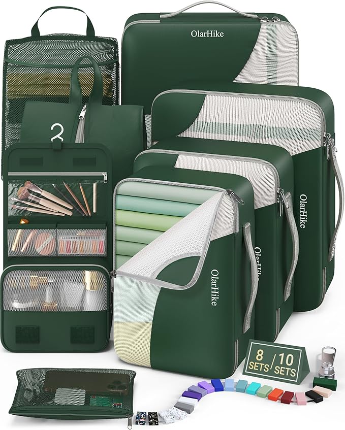 8 Set Packing Cubes for Travel, Gifts for Women Mom,Anti-Tearing Suitcase Organizer for Luggage with Shoe & Hanging Toiletry 