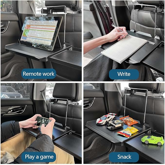 2 in 1 Comapct Steering Wheel Desk Headrest Tray for Writing, Eating, and Working,Tablet or Drink Black Accessory for Road Trips and Business Travel, SD-1508C
