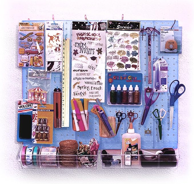 Azar Displays 900945-BLU The DIY Multi-purpose 70-piece Pegboard Wall Organizer Kit with Two Panels and Accessory Assortment,