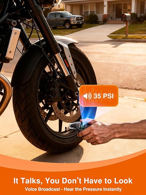 SEAMOUNT Talking Tire Pressure Gauge - Digital Air Gauge with Voice Broadcast | Audible PSI Readings & LED Light | 150 PSI for Car, Truck, Bicycle, Motorcycle | Portable Backlit LCD Keychain (Black)