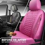 CAR PASS Hot Pink Bling Diamond Leather Car Seat Covers Full Sets, Waterproof Shining Glitter Sparkly Crystal Universal Armre