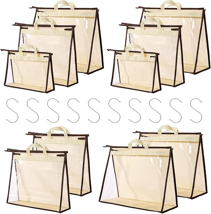 CINPIUK 10 Set Handbag Storage Organizer Dust Bags for Purses Handbags Closet, Clear Purse Protector Storage Bag Dust Cover f