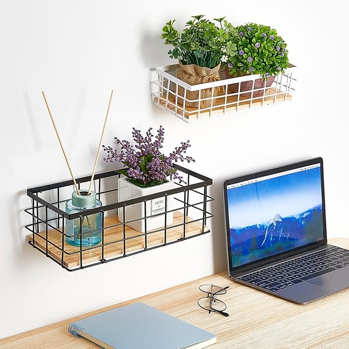 Funrous 2 Pcs Metal Small Wire Basket Wall Hanging Wire Basket Hang Small Bathroom Kitchen Storage Organizer Toilet Paper Mes