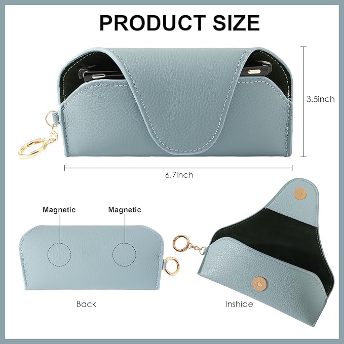 Magnetic Sunglass Holder for Car Visor, Travel Sunglasses Case with Clip for Purse, Eyeglasses Case