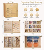Homde Synthetic Leather Huge Jewelry Box Mirrored Watch Organizer Necklace Ring Earring Storage Lockable Gift Case (Gold)