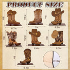 FYSUIMU 7 Pcs Western Cowboy Boots Wooden Centerpieces Western Brown Boot Shape Retro Wood Tabletop Signs for Tables for Rode