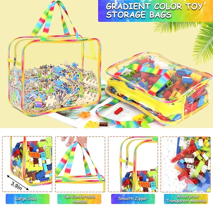 6 Packs Large Toy Storage Bags with Labels, Reusable Clear PVC Board Game Storage, Travel Waterproof Organizer Bags with Zipp