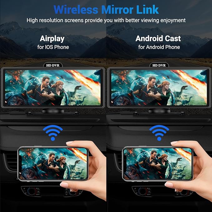 Wireless Apple Carplay Screen for Car with 4K Dash Cam, 10.26" Portable Apple Carplay & Android Auto, HD Touchscren with 1080