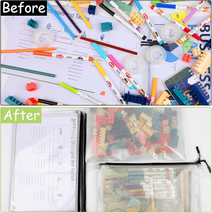24pcs Mesh Zipper Pouches, A3 Size 17 x 12 inches Waterproof Black Zipper Bags, Water-Resistant Plastic Zipper Pouch for Scho