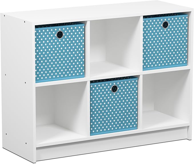 Furinno BASIC Book Shelf, 6-Cube Bookshelf with Open Shelf, 3 x 2 Bookcase with Storage Bins, Closed Back, Horizontal, 11.9 x
