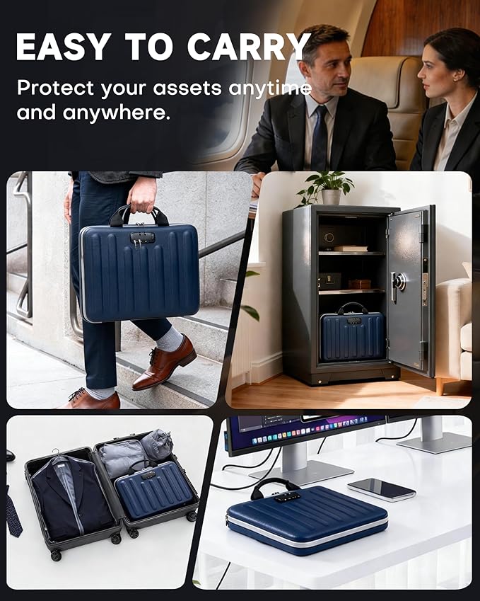 DOZAWA Fireproof Document Box, Hard Case Document Organizer with Lock, 13 Pockets Accordion File Folder with Reflective Strip
