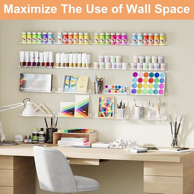 upsimples 12 Pack Acrylic Shelves Wall Organizer and Storage, 15" Display Shelf for Figure, Toy Cars, Perfume, Kids Bookshelf