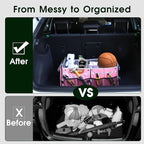 Car Trunk Organizer for SUV, 70L Heavy Duty Waterproof Trunk Organizer, Foldable Vehicle Organizer with Anti-Slip Base, 24x13.