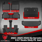 Floor Mats & Cargo Liner for 2021-2025 2026 Kia Sorento 6&7 Seats (not for Hybrid), Full Set All Weather Protection 1st,2nd,3rd Row Car Liners,Backrest Mat & Trunk Mat,Black