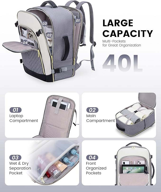 LOVEVOOK Large Travel Backpack for Women, TSA Carry on Backpack for Airplanes, 40L Personal Item Travel Bag for Women fits 17