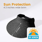 Sun Visor Hat for Women, Wide Brim Straw Summer UV Protection Hat, Foldable Roll-up Packable Beach Cap