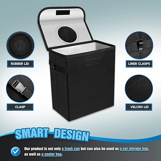 Tapha Car Trash Can with Lid, Leak-Proof Car Organizer and Storage, Waterproof Car Garbage Can, Multipurpose Trash Bin for Car
