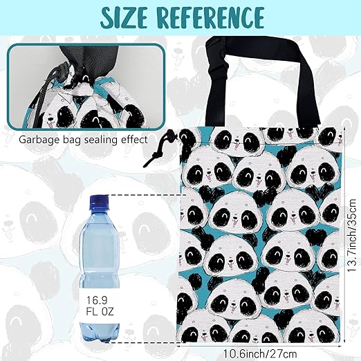 Car Garbage Bag Cute Panda Hanging Canvas Car Trash Bag Waterproof Drawstring Car Back Seat Organizer for Car Back Front Seat Console with Adjustable Buckle