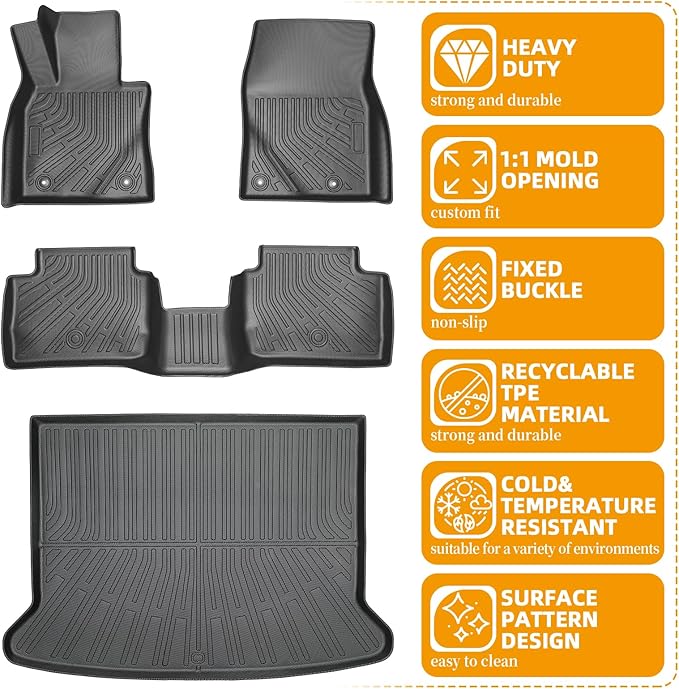 Floor Mats for Mazda CX30 2020 2021 2022 2023 2024 2025 2026, ONLY for AWD, TPE CX30 Floor Mats 1st & 2nd Row & Cargo Liner, Waterproof Summer Winter Non-Slip Floor Liners Car Accessories
