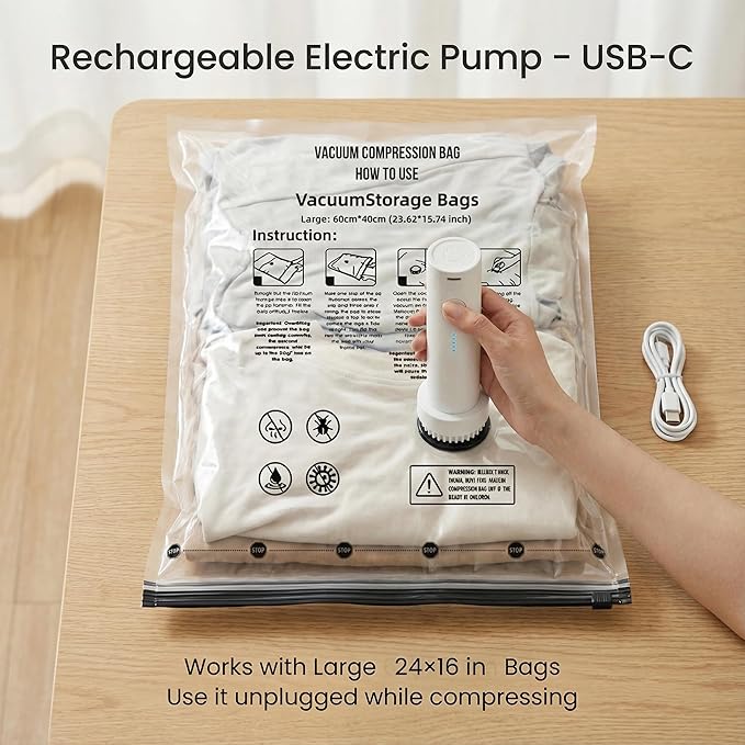 Vacuum Seal Bags for Clothing: 9 Pack Small Travel Vacuum Bags for Luggage with Rechargeable Electric Pump - Space Saver for 