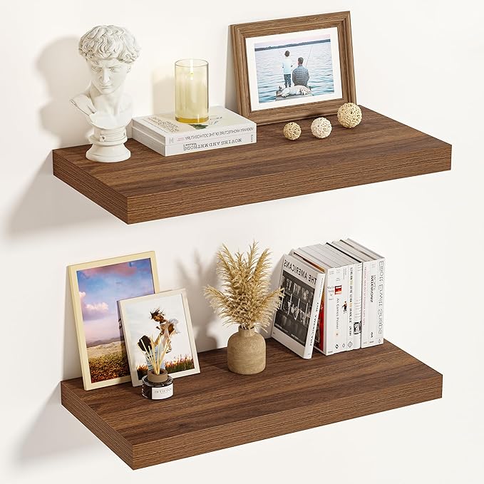 Vivelove Rustic Floating Shelves for Wall 12 Inch Deep, 16" X 12" X 1.5" Floating Shelf, 2 Inch Thick Shelf for Living Room B