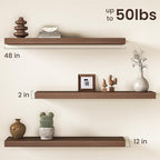 Walnut Floating Shelves 48Inch Long, 12 Inch Deep Floating Shelves for Wall, 48 x 12 Large Floating Shelf for Fireplace Mante