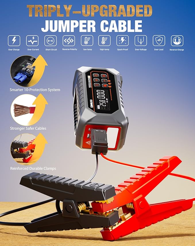 GOOLOO A7 Jump Starter with Air Compressor 6000A &160PSI 12V Car Battery Jumper Starter Portable Booster Pack 12-in-1 Jump
