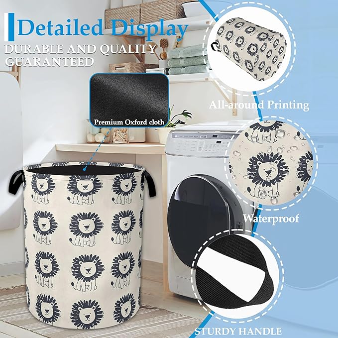 Cute Lion Laundry Basket Collapsible Laundry Hamper Clothes Toy Storage Bin for Bathroom Bedroom Room Decor 16" X 20.8"
