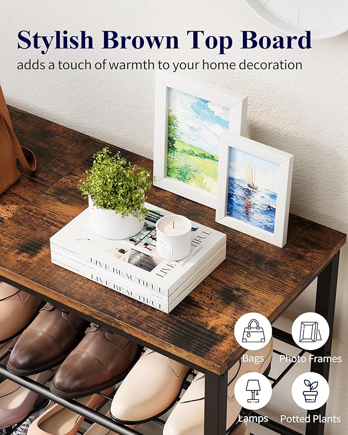 Kitsure Shoe Rack for Closet, Rustic Brown Shoe Organizer with Leveling Feet, Sturdy & Rust-Proof Shoe Storage for Entryway, 