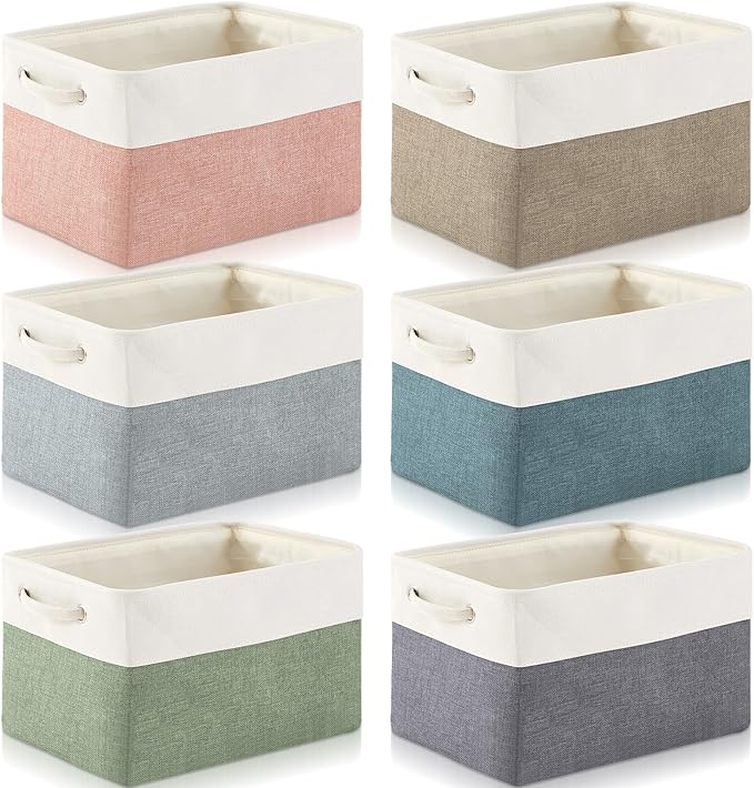 Geiserailie 6 Pcs 15 x 11 x 9.5 Inch Cube Storage Bins Fabric Storage Organizer Bins Foldable Cube Baskets with Sturdy Carry 