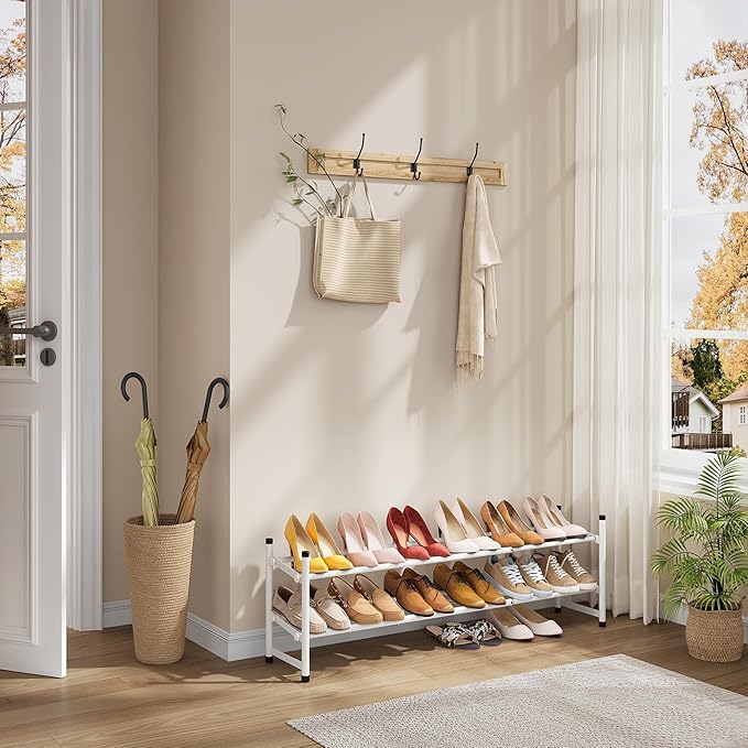 Tajsoon Expandable Shoe Rack for Closet 2 Tier, 28“-41“ Adjustable & Stackable Shoe Shelf Storage, Metal Shoe Rack Organizer 