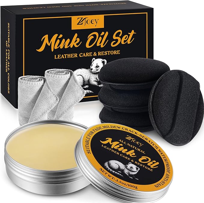 8 Pcs Mink Oil for Leather Shoes Boots 3.5 oz Leather Conditioner and Cleaner with Travel Bag Soften for Boots and Shoes Care