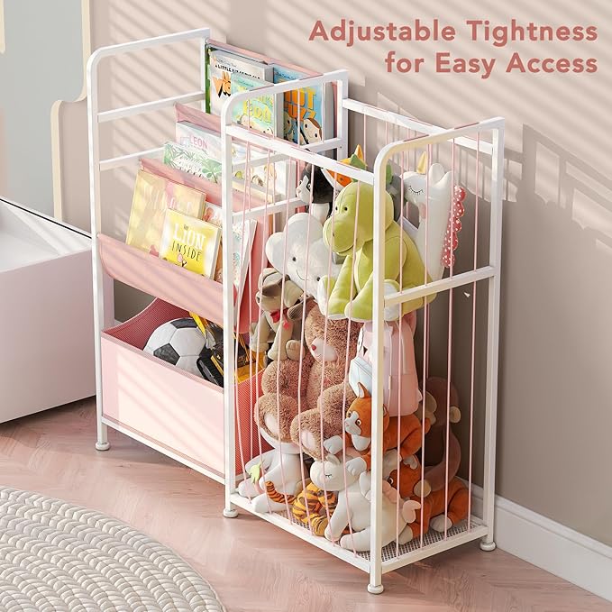 BBLIKE Kids Bookshelf and Stuffed Animal Storage - Multi-Function Nursery Book Shelves with Toy Box and PVC Book Display, Toy