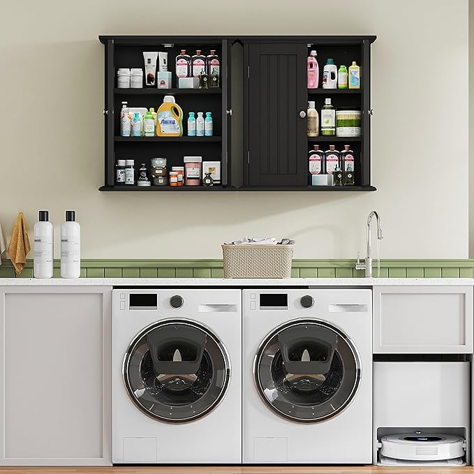 ChooChoo Bathroom Wall Cabinet, Over The Toilet Space Saver Storage Cabinet, Medicine Cabinet with 2 Door and Adjustable Shel