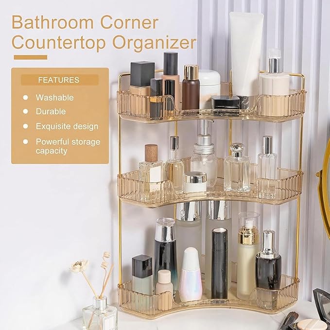 INVSSENE Corner Bathroom Countertop Organizer, Vanity Organizer Trays for Counter, Makeup Organizers, Perfume Tray, Skincare 