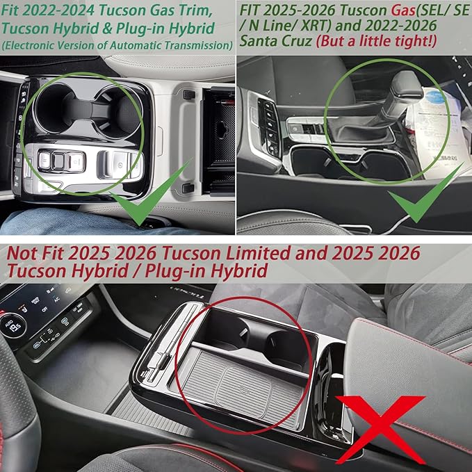 Center Console Organizer Compatible with 2022-2024 Hyundai Tucson & Santa Cruz 2022-2026 Interior Accessories Armrest Storage Box Insert Tray (Not for 2025 Limited/Hybrid/Plug-in Hybrid) Blue