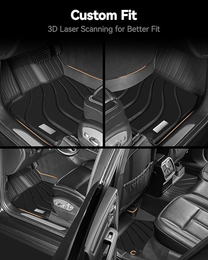 3W Floor Mats Compatible for Porsche Macan 2014-2025 2026 TPE All Weather Custom Fit Floor Liner 1st and 2nd Row Car Mats Black