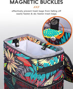 HOTOR Car Trash Can with Lid and Storage Pockets - 100% Leak-Proof Organizer, Waterproof Garbage Can, Multipurpose Trash Bin for Car, 2 Gallons, Autumn Leaves