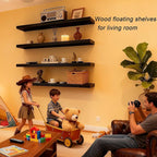 ROGMARS Black Floating Shelves for Wall 36 inch,Rustic Solid Wood Farmhouse Wooden Floating Wall Shelves with Invisible Brack