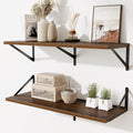 Floating Shelf for Wall,32" WX10 D Wood Floating Shelves with Sturdy Metal Bracket Set of 2,Wall Mounted Hanging Shelf for Ba
