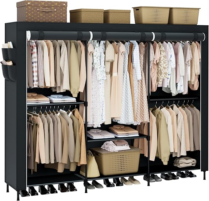 CASAMAYA Portable Closet, 81.5 Inch Extra Large Capacity Wardrobe Closet with Cover, Clothes Storage Organizer with Shelves a