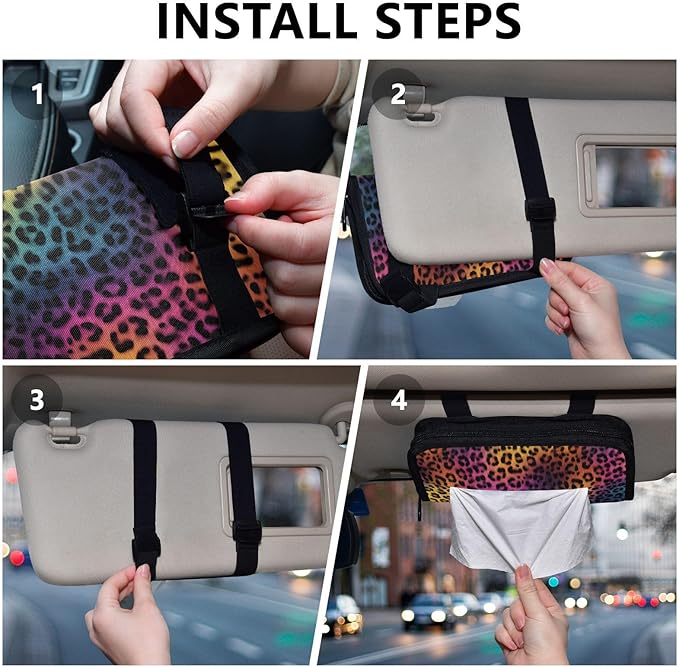 Car Tissue Holder Car Visor Organizer Tissue Box Holder for Car Sun Visor Organizer with Car Vehicle Accessories Essentials Interior for Women Men Gradient Leopard Print